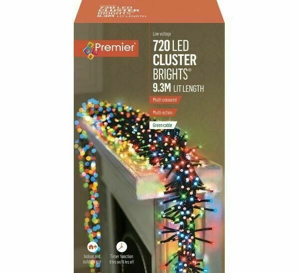Premier 720 LED Cluster Multi-Action Christmas Tree Lights with Timer - MULTI - Image 1 of 1