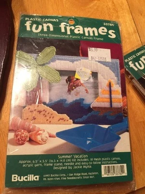 Bucilla Plastic Canvas Fun Frames Kit Summer Vacation Photo Holder 33789 NEW - Image 1 of 4