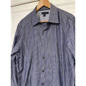 Banana Republic Slim Cotton Purple Grey Striped Button Up Long Sleeve Shirt XL - Picture 1 of 7