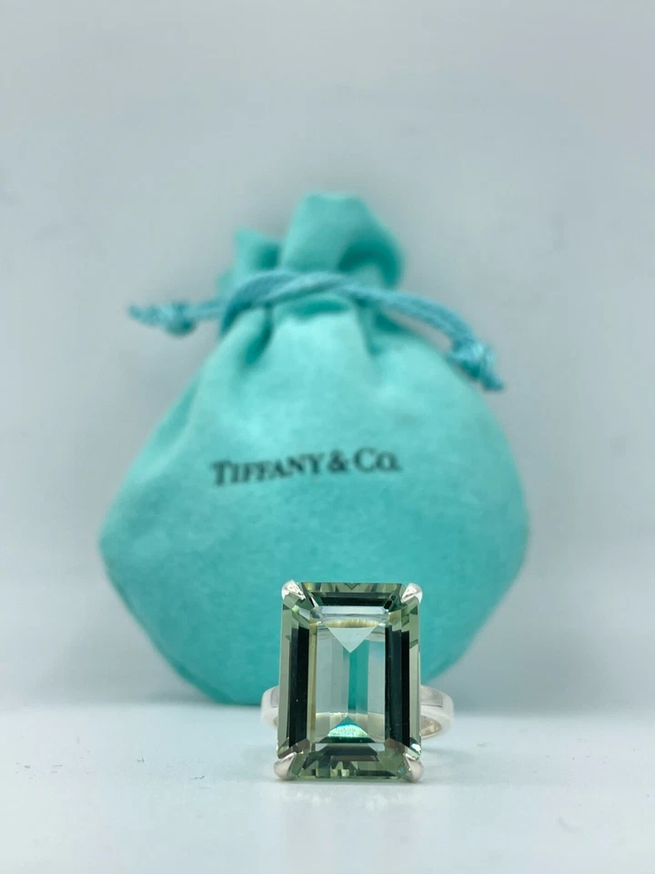 TIFFANY & CO Sparklers 鸡尾酒绿色石英戒指纯银 7 码 — 第 1/4 张图片