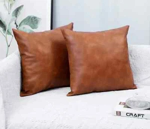 18" Cuero Auténtico Manta Fundas de Almohada, Conjunto De 2 Marrón Moderno Sofá - Imagen 1 de 4