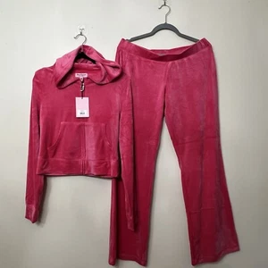 JUICY COUTURE Sz S Velour OG Bling Tracksuit Hoodie & Pant Set Pink Party NWT - Picture 1 of 5
