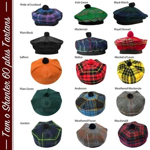 Men's & Women’s Scottish Tam O' Shanter Hat Tartan Scottish Tammy Cap (One Size) - Picture 1 of 52