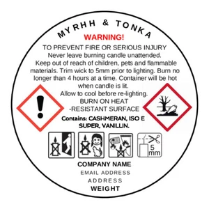 210 (14 SHEETS) x CANDLE PERSONALISED CLP Warning Safety Stickers. 51mm - Picture 1 of 1