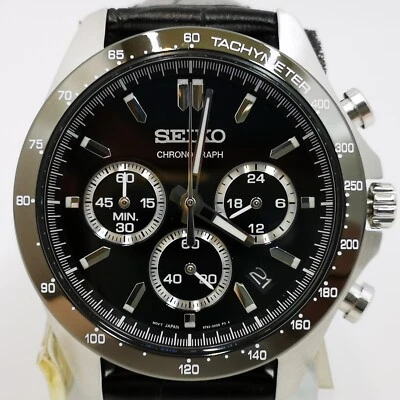 SEIKO Spirit SBTR021 Black Chronograph Quartz Leather band Men Watch New in Box - Image 1 of 4
