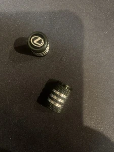 LEXUS Valve Stem Caps. Aluminum, 4 pk. Black & Chrome - Picture 1 of 2