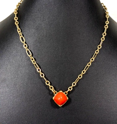 Lia Sophia Beachy Coastal Orange Cabochon Gold Tone Oval Chain Necklace 20 in - Image 1 of 4