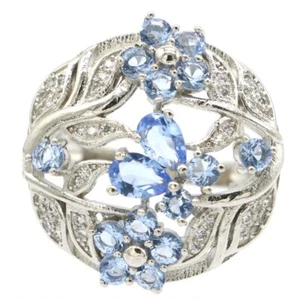 Fantastic Rich Blue Violet Tanzanite White CZ Ladies Present Silver Rings 6.5 - Bild 1 von 3