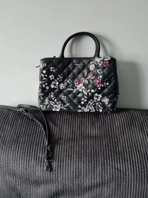 FIORELLI black Quilted Floral Handbag, Large, With Crossbody/long Strap - Image 1 of 4