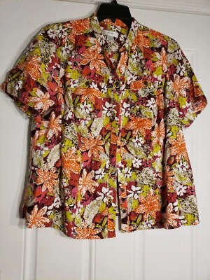 CJ BANK MULTICOLOR CUTE WOMAN SHIRT SIZE1X  LINEN MIX 2 BREST POCKETS - Image 1 of 3