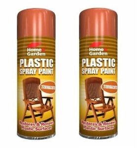 2 x Terracotta Gloss Plastic Spray Can Garden Furniture Bike Car Bumper 300ml - Picture 1 of 4