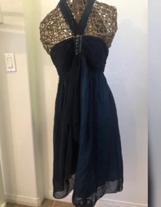 OC by OC women’s black/turquoise halter style tie neck Silk dress Size 4 - Picture 1 of 6