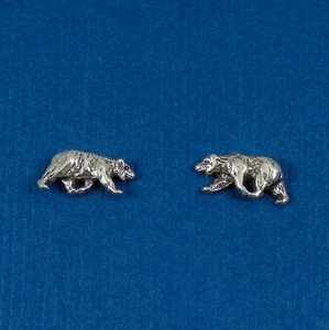 925 Sterling Silver Grizzly Bear Post Earrings - Black Bear Stud Earrings NEW - Picture 1 of 3