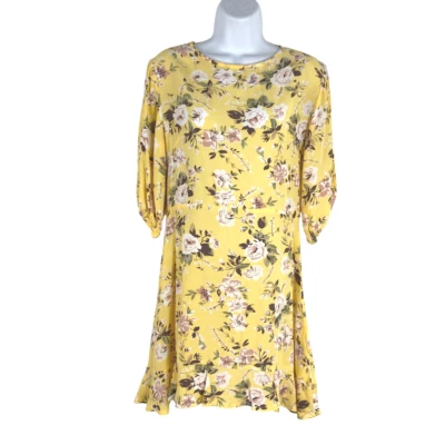 Faithful The Brand Jeanette Pomeline 连衣裙 4 码花卉黄色人造丝 DR-1254 — 第 1/4 张图片