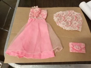 Barbie Pink Formal Homemade Hm Mod Pink Lace Formal Dress Shawl Purse Set - Picture 1 of 19