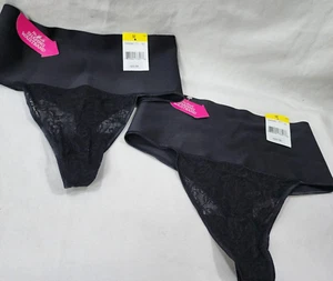Maidenform Women's 2-Pck Lace Thong Shapewear Firm Control with Lace, Black, M - Picture 1 of 7