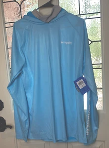 NWT Columbia Mens M PFG Terminal Deflector Hoodie Blue Fishing Omni Freeze Zero - Imagen 1 de 12