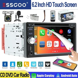 CD DVD Player 2 DIN Car Stereo 6.2" Touch Screen Carplay w/ USB BT AUX +CAM&MIC - Picture 1 of 15