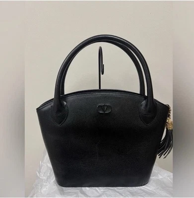 VALENTINO GARAVANI 黑色 Saffiano 皮革圆顶保龄球包顶部手柄托特包 — 第 1/4 张图片