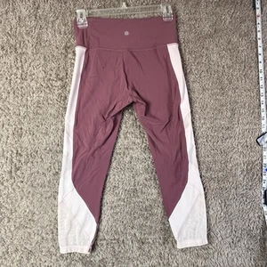 Athleta Exhale Leggings Size SMALL Coral Pink Color Block Mesh Workout Athletic - Picture 1 of 13
