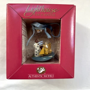 Lighthouse + Ship In A Bottle Authentic Models Christmas Ornament Glass Ball Box - Picture 1 of 14