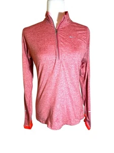 Nike Dri- Fit Running Womens 1/4 Zip Red Pink Pullover Jacket Thumbholes Small - Picture 1 of 4