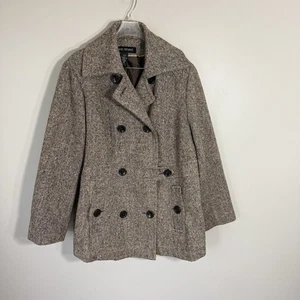 Abrigo Lane Bryant Marrón Mezcla Lana Doble Pecho Guisante Mujer 18/20 Tweed Otoño - Imagen 1 de 4