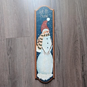 "LET IT SNOW" Handmade Snowman Christmas Wooden 24" x 6" x 1/4" Wall Sign Plaque - Picture 1 of 10