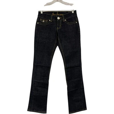 Pantalones de mezclilla Guess Doheny para mujer talla 26 azul/negro tiro bajo corte bota lavado oscuro nuevos sin etiquetas Foto 1 de 4