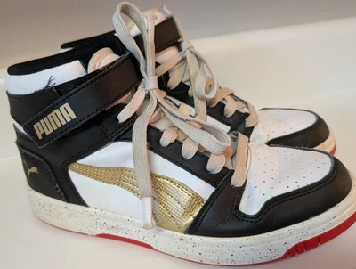Puma Rebound Basketball Kids Sneakers Size  6.5C Gold Black White Red Bottom - Image 1 of 4