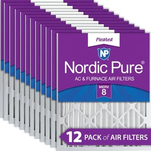 Nordic Pure 16x16x2 Pleated MERV 8 Air Filters 12 Pack - Picture 1 of 7