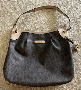 Michael Kors Tan & Brown Crossbody/Shoulder Bag Gold Accents- 13-1/4” X 11-1/2” - Picture 1 of 18