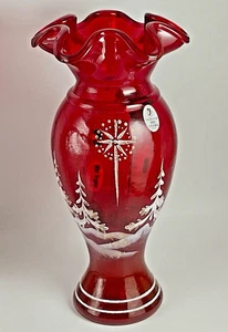FENTON KUNSTGLAS RUBINROT WEISS FRITTE & GOLD HELL STERN VASE VINTAGE - Bild 1 von 13