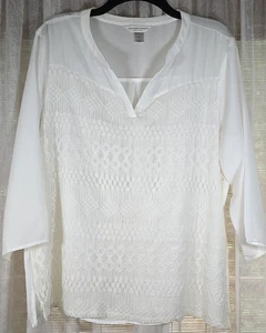 Christopher Banks weiße bestickte transparente Bluse vorne 3/4 Ärmel Gr. P/XL - Bild 1 von 9