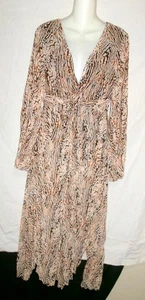 NEW Guess Long Dress Sz 6 Small Pleats Animal Print Faux Wrap LS MSRP $148.00 - Picture 1 of 6