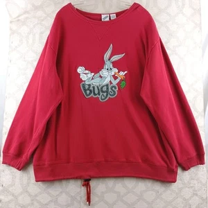 VINTAGE Bugs Bunny Sweatshirt Mens Extra Large Red Embroidered Crewneck Red WB - Picture 1 of 9