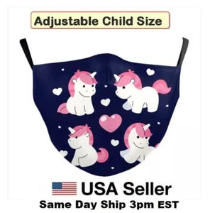 Children Face Mask Reusable Unicorn Cartoon Adjustable Washable US Fast Ship  - Picture 1 of 11