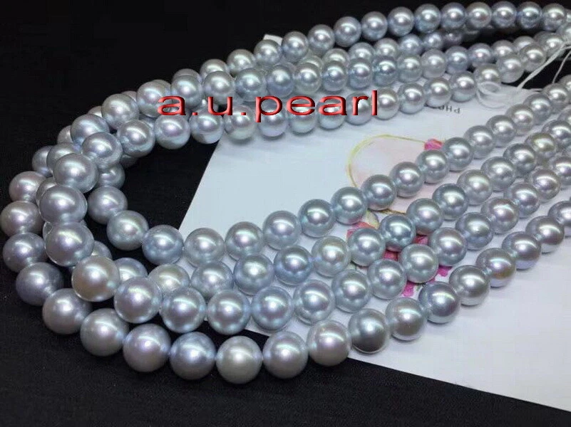 LONG AAAAA 48"10-11mm Natural real ROUND south sea GRAY pearl necklace 14K GOLD Foto 1 de 1