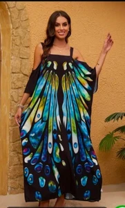 Womens Plus One Size ~ Boho Kaftan, Dress, Beach Cover up, Maxi, Lounger - Picture 1 of 4