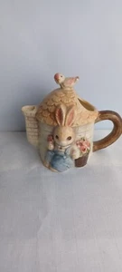Small Vtg Takahashi Bunny Creamer Easter Spring Hut Flowers Bird Overalls - Picture 1 of 12