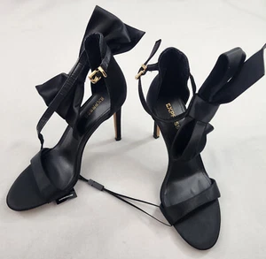 Express shoes heels womens sz 6 black fabric 34466308 bows $88 ladies - Picture 1 of 13