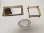 Vintage Gold Tone Soap Dish, Mirror, And Tissue Holder