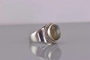 Anillo de plata de ley ovalado con cable en espiral de labradorita cabujón banda 925 talla: 8 - Imagen 1 de 8