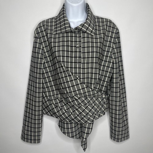 Camicia avvolgente Tory Burch nera avorio a quadri misto lana asimmetrica taglia 10