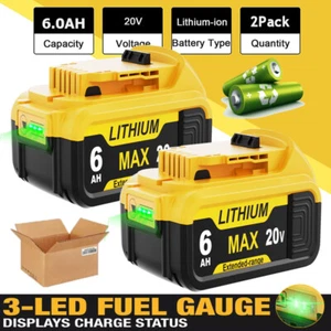 2 Pack For DeWalt 20V 20 Volt Max XR 6.0AH Lithium Ion Battery DCB206-2 DCB205-2 - Picture 1 of 11