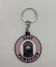 Stay Pawsitive Keyring Funny Cat Keyring Cute Gift For Cat Lovers Kitten Paw
