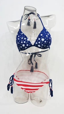 SO Azul Rojo Patriótico 2 piezas Conjunto de parte superior e inferior de bikini para damas XS,S,M,L,XL Foto 1 de 4