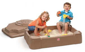 Step2 Play and Store Kids Plastic Sandbox with Cover, Brown