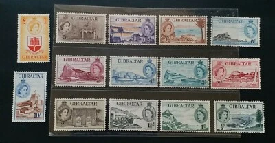 GIBRALTAR 1953 QE II 1/2d to £1 SG 145 - 158 Sc 132 - 145 pictorial set 14 MLH - Image 1 of 2