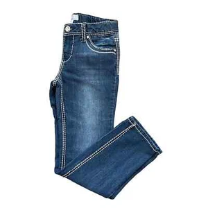 Girls 10 Xhilaration Dark Wash Straight Leg Denim Jeans Rhinestone Accent - Picture 1 of 5